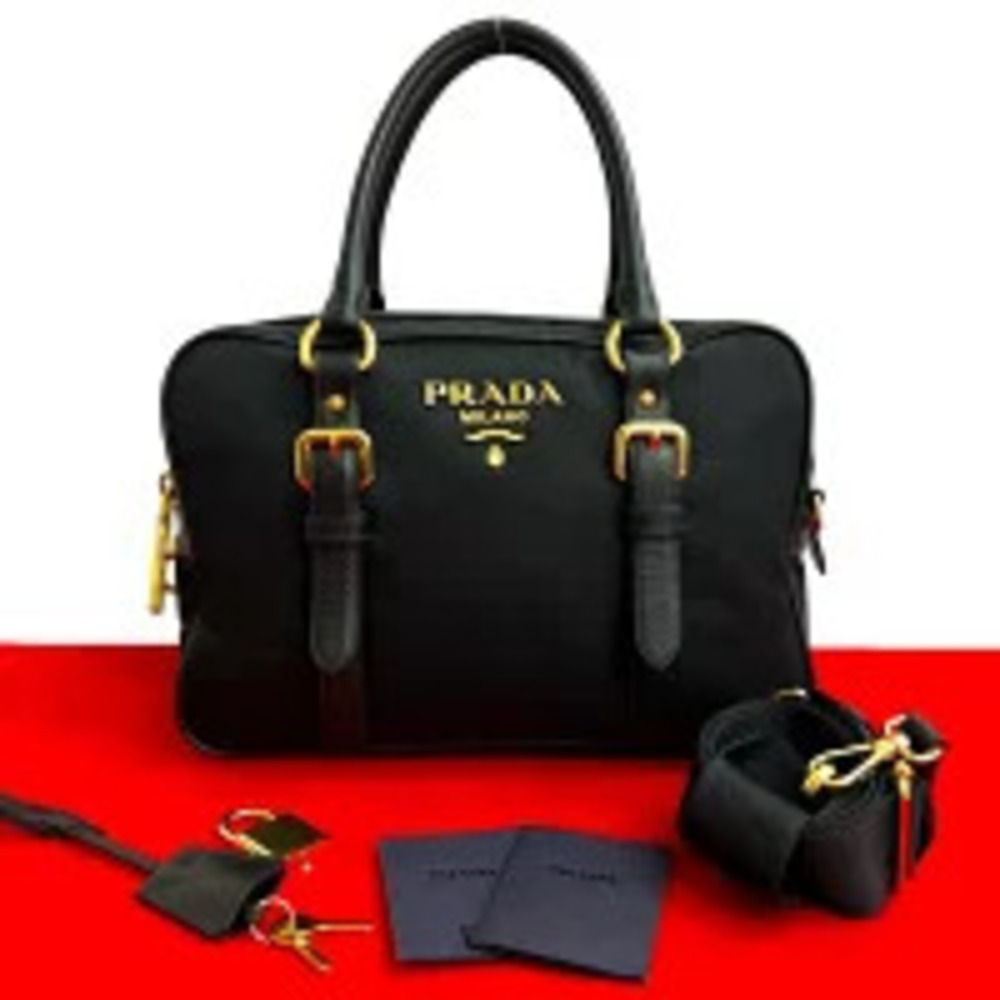 Key PRADA Logo Saffiano Leather Handbag Shoulder Bag Black